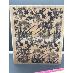 Paper Inspirations Christmas Ornate Holly Background wood stamp